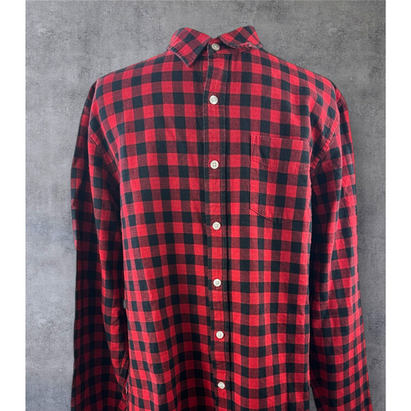 LL Bean Signature Buffalo Plaid Shirt Red Black Button Slim Fit Top Mens Large - Picture 2 of 10
